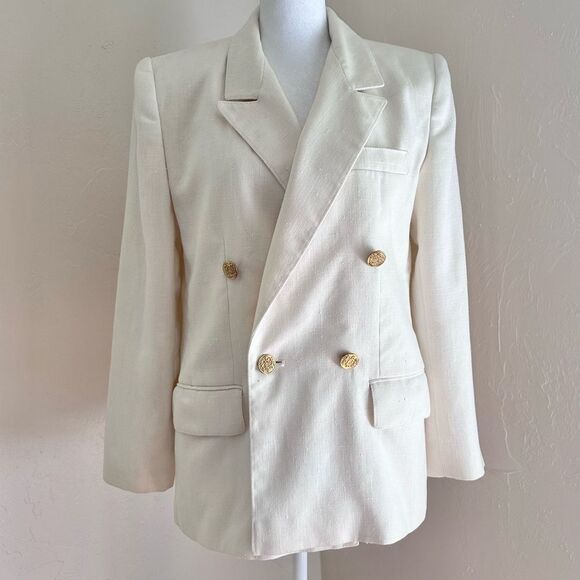 Vintage Giorgio di Sant’Angelo Cream Linen Double Breasted Blazer Size 8 / S - Picture 1 of 16
